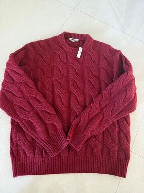 Madewell Men's Cable Knit Crewneck Sweater - Heather Garnet Medium